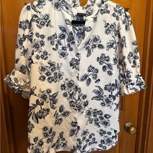Ann Taylor Navy and White Toile Blouse